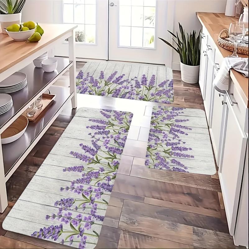 1 Stück Anti-Ermüdungs-Küchenteppiche Lavendel Blumenmuster Wasserdicht Rutschfest Dick Gepolsterte Küchenmatte Hochbelastbar Komfort Stehmatte für Küche