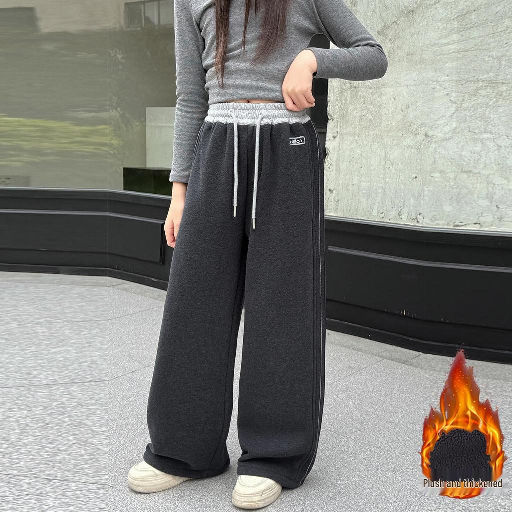 Girls' 2025 Fleece Wide-Leg Sweatpants - Fashionable, Thick, Casual Sports Pants for Autumn and Winter