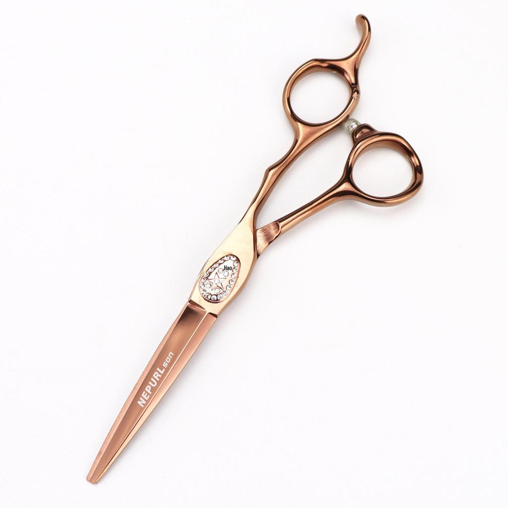 FBS-01 Bronze Gold Hairdressing Scissors Set - Straight, Serrated, Thinning Shears for Salon Use.