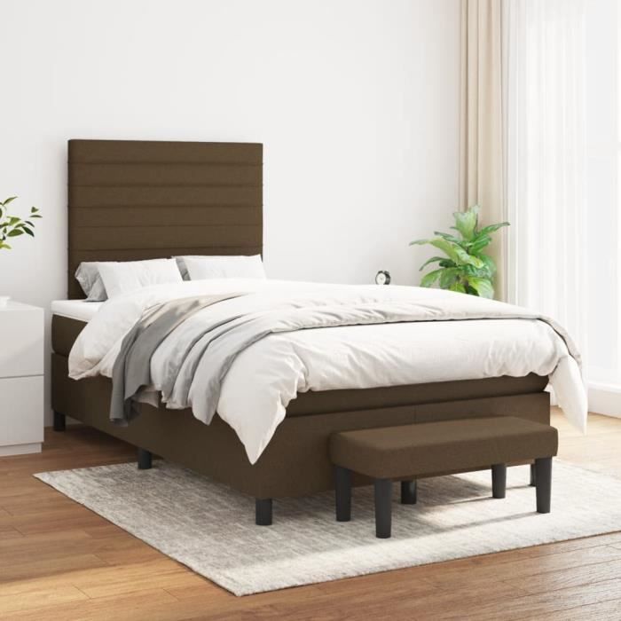 3136664 vidaXL Lit à sommier tapissier avec matelas Marron foncé 120x200 cm