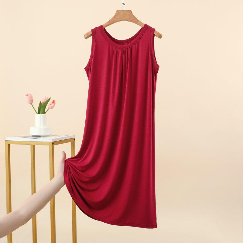 Summer Women's Modal Ruched Round Neck Sleeveless Sleep Dress Loose Casual Plus Size Simple Tank Dress Nightgown Loungewear