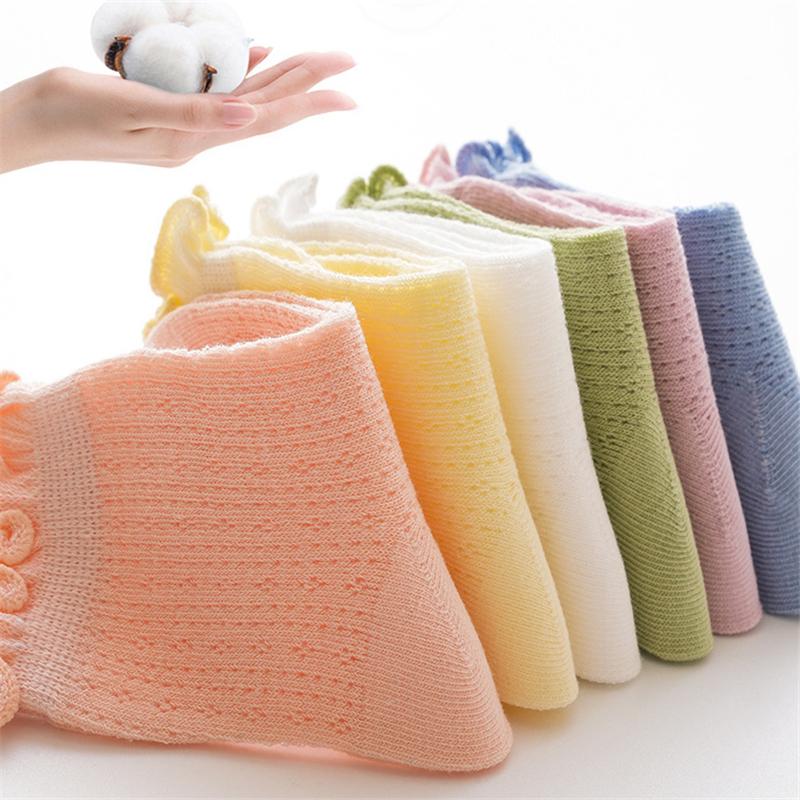 3 Pary/Partia Letnie Dziecięce Siateczkowe Cienkie Skarpetki Jednolite Miękkie Bawełniane Skarpetki Noworodkowe Księżniczka Falbanka Niemowlę Maluch Dziewczynki Śliczne Oddychające Skarpetki