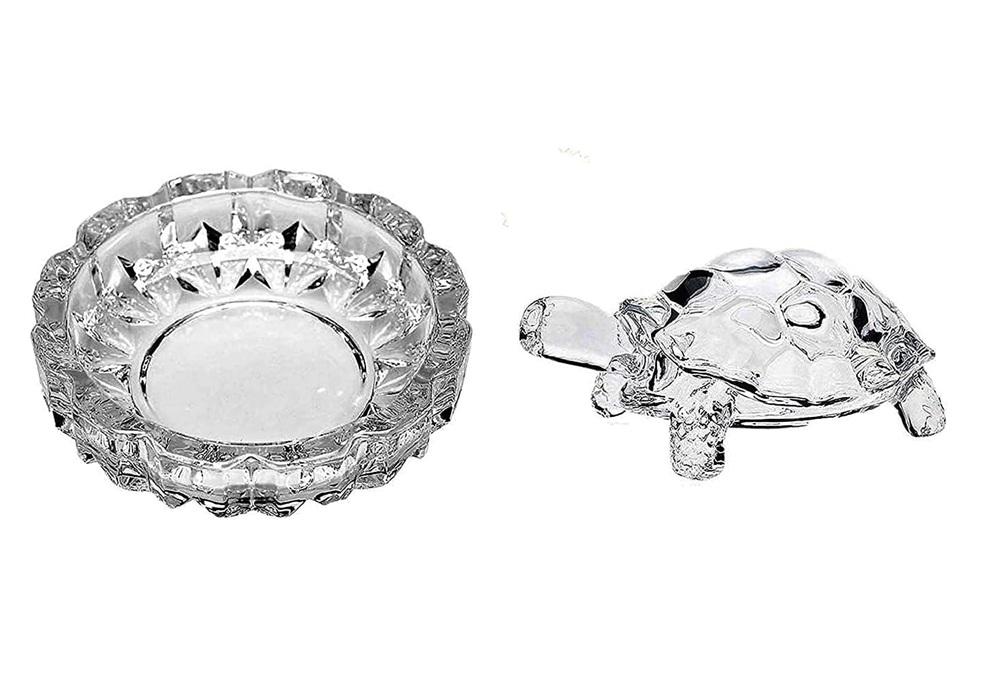 TreegoArt Stunning Glass Turtle and Beautiful Bowl Plate for Home Decor and Office Item - Pack of 2