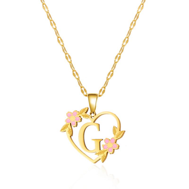 Gold Color Dainty Flower Initials Necklace for Women Trendy Stainless Steel Heart Letter Choker Necklace Alphabet Jewelry Gifts