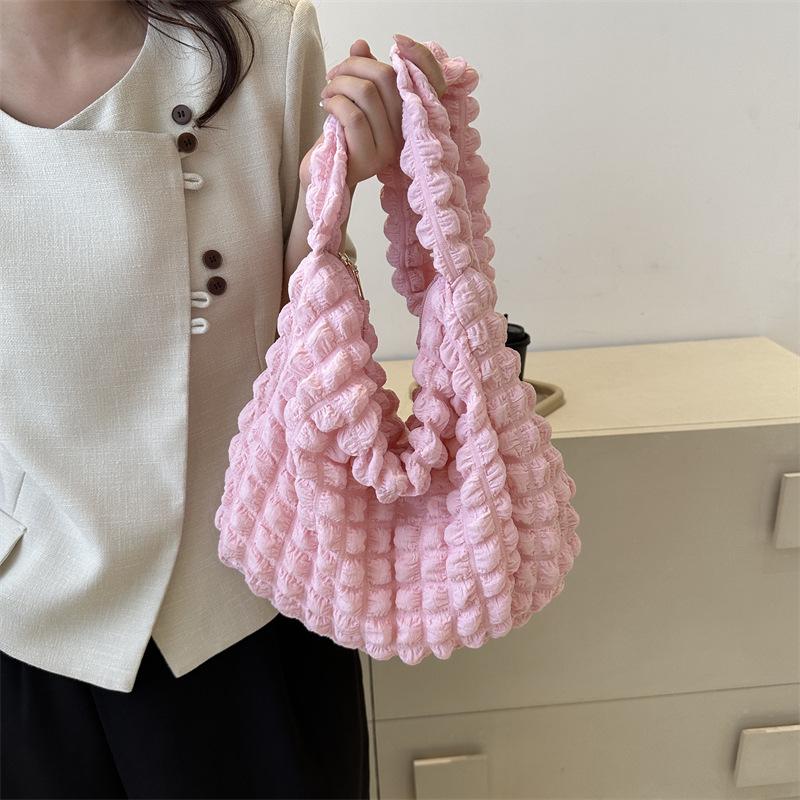 2024 Korean Girlish Wrinkled Cloud Underarm Shoulder Bag - Solid Color Commuting and Shopping Bag