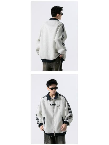 American Trendy Striped Baseball Jacket - Unisex Autumn/Winter Heavyweight Sportswear for Teens with Patchwork Design