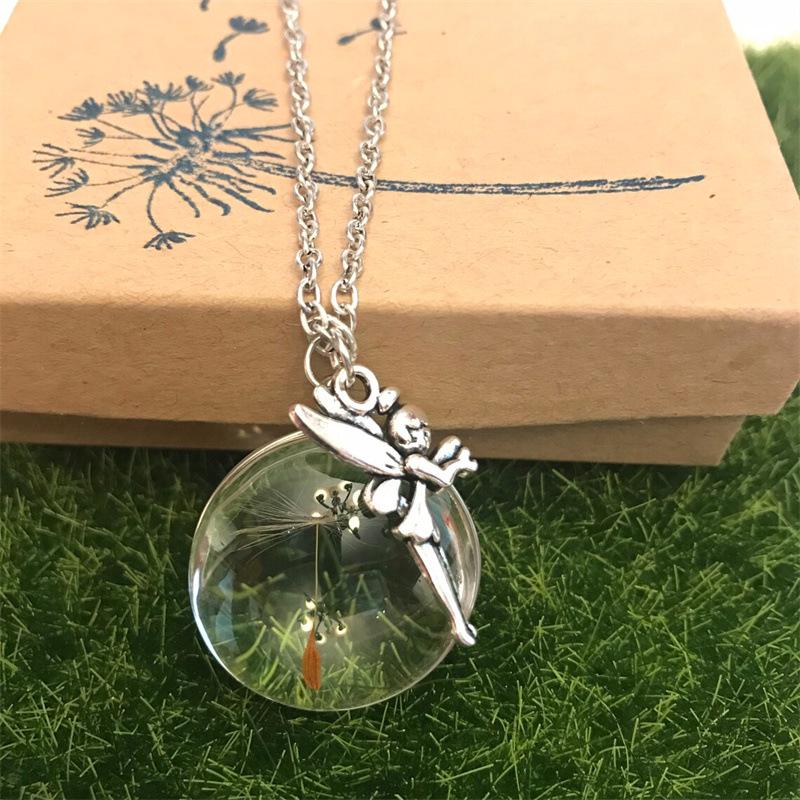 Dandelion Oval Crystal Glass Pendant Necklace - High-End Gemstone Jewelry
