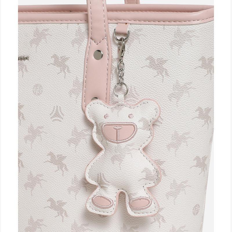 2025 Genți de mână noi mari pentru femei Design de marcă Geantă de umăr Geantă tote clasică cu model în carouri cu ornament ursuleț Genți de cumpărături excelente din PVC