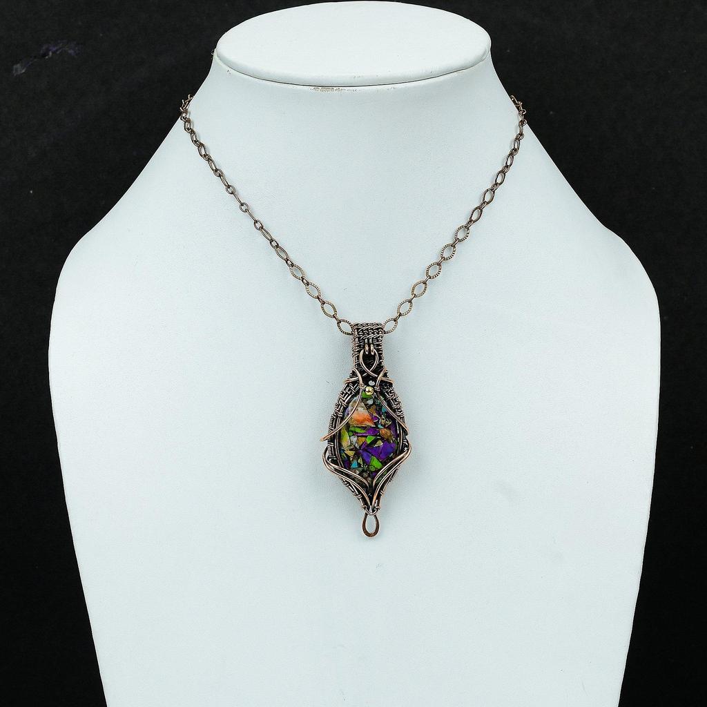 Pandantiv Fiesta Turcoaz Kingman Pandantiv Înfășurat în Sârmă de Cupru Pandantiv Multi Cupru Turcoaz Bijuterii din Cupru Lucrate Manual Pandantiv cu Piatră Prețioasă Autentică