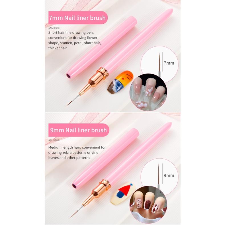 7/9/11/15/20mm Nail Art Liner Brush DIY Drawing Lines Stripe Flower Painting Pen Pink