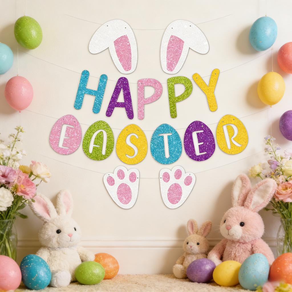 1/3/5PCS New Easter Decoration Banner Easter Pulling Flag Happy Easter Rabbit Party Background Decoration Pulling Flag