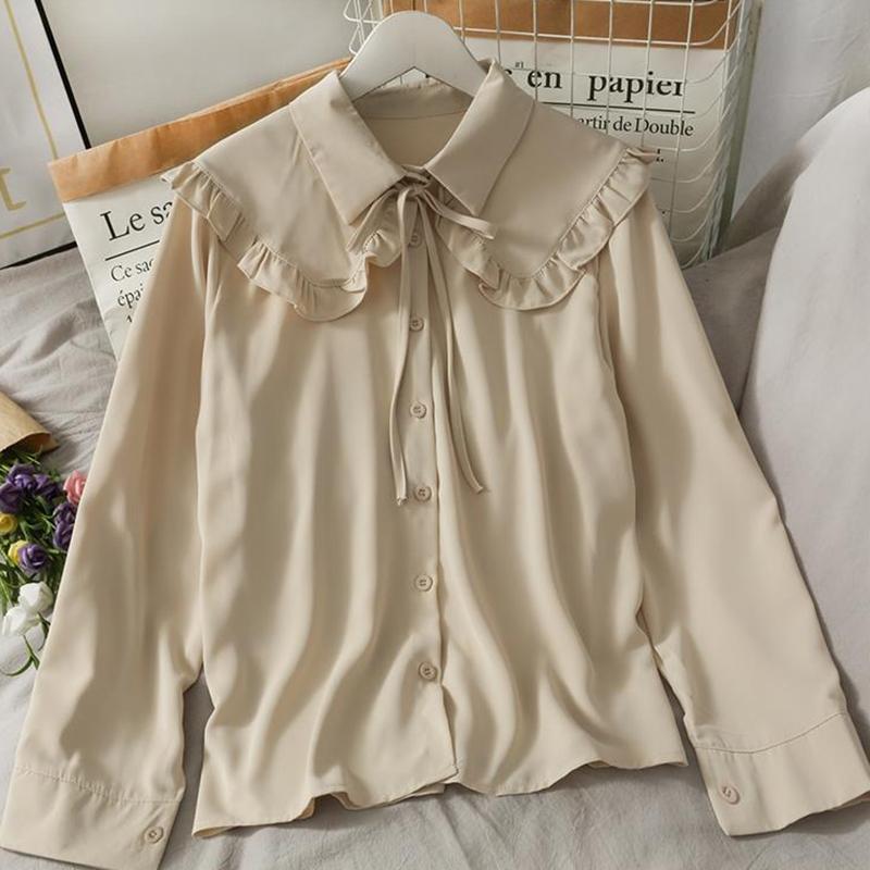 Damen Süße Hemden Niedlicher Peter-Pan-Kragen Locker Mode Temperament Minimalistisch Lolita Französisch Elegante Kleidung Trendig