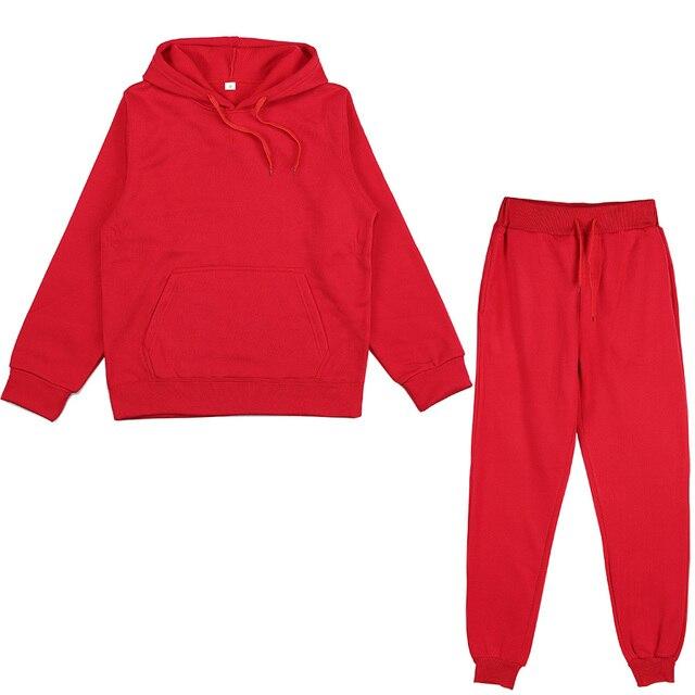 Erkek Kadın Düz Renk Kapşonlu Set Uzun Kollu Kapşonlu Kazak ve Pantolon Koşu Seti Rahat Kış Sıcak Hoodies Eşofman Spor