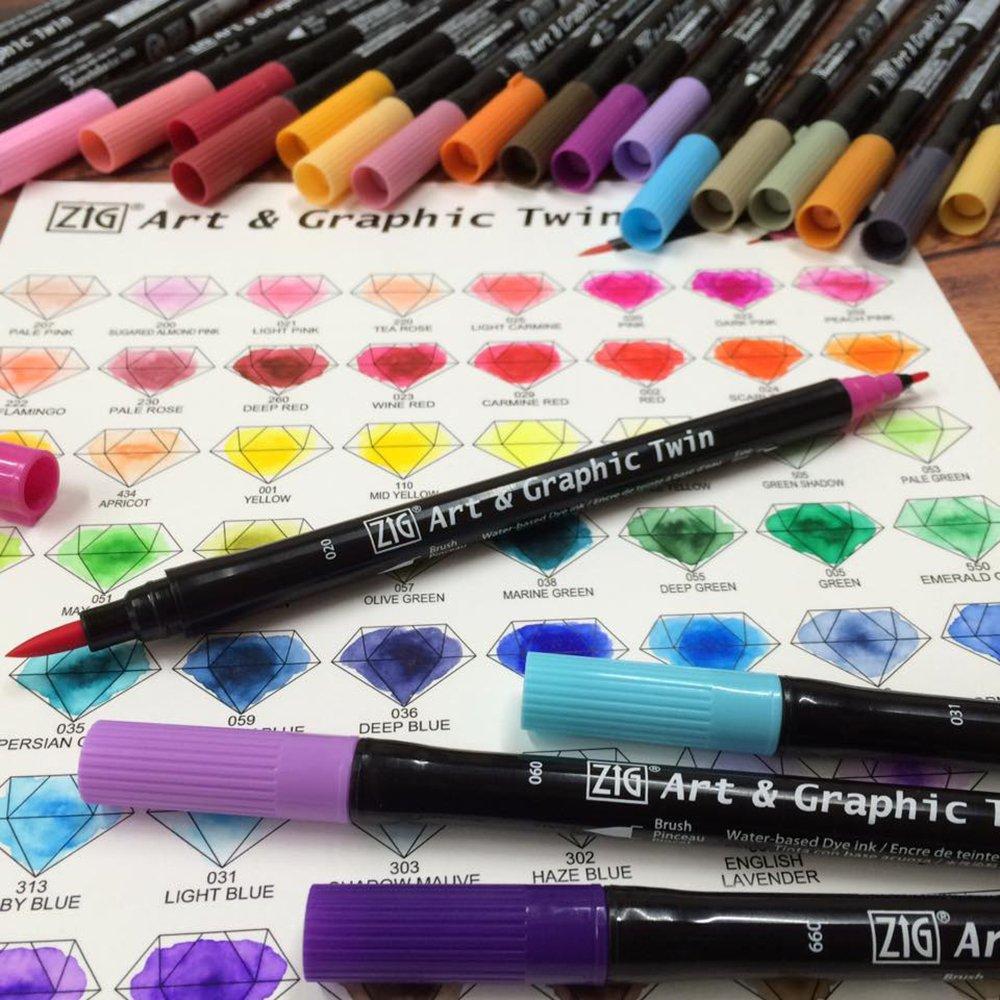 Kuretake Pen ZIG Art Graphic 81 Water-Based & Twin, Colors, TUT-80/81V