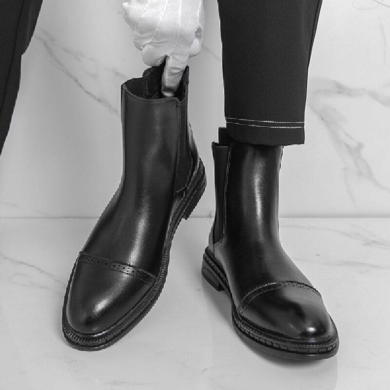 Fashion Winter Business Men Chelsea Leather Boots Black Men Casual and Comfortable Office Brand Boots Training Boots Sizes 38-46
