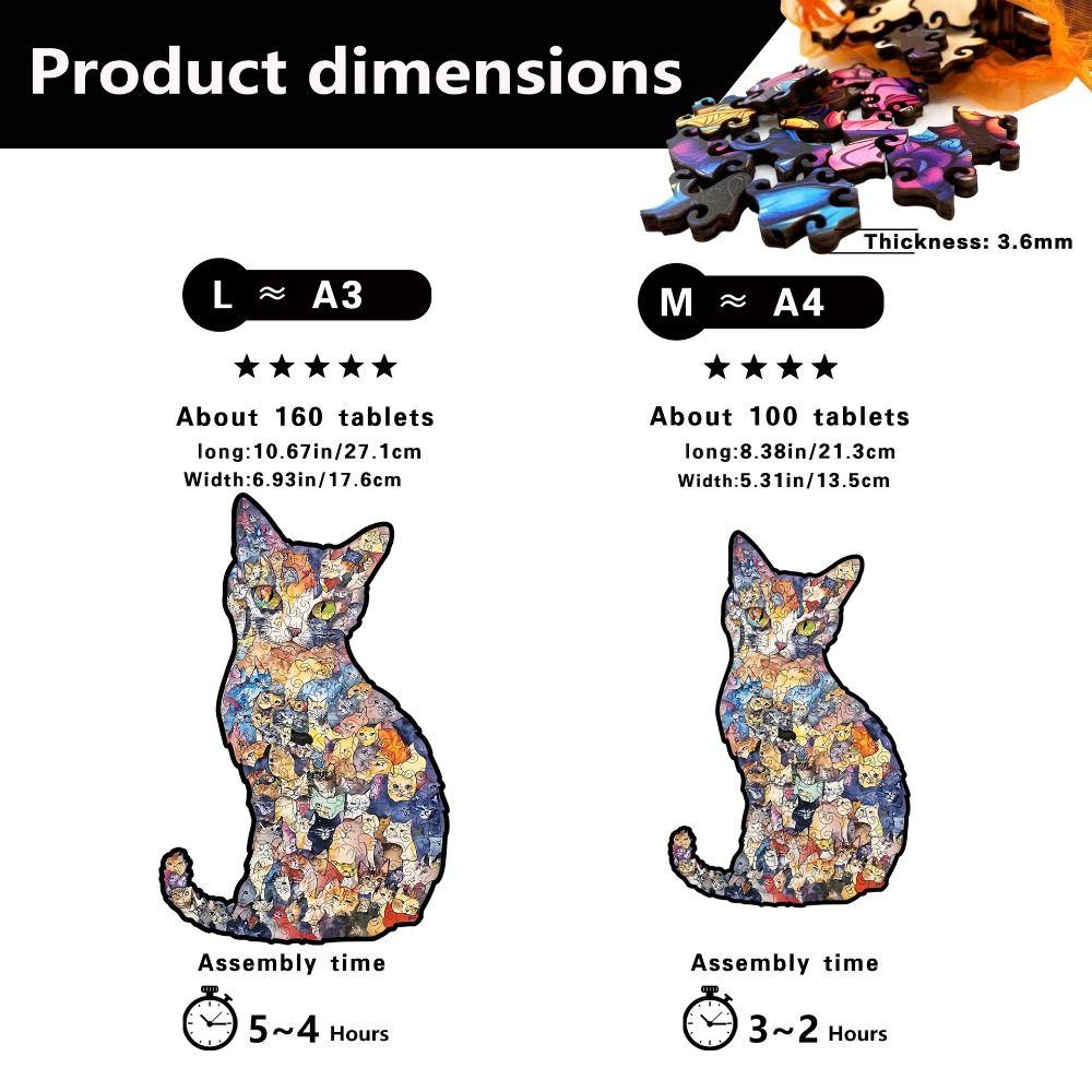 Small Cat Puzzle Ornaments Morandi-colored Cat-shaped Puzzle Vintage Cut Cat Pieces  Gift