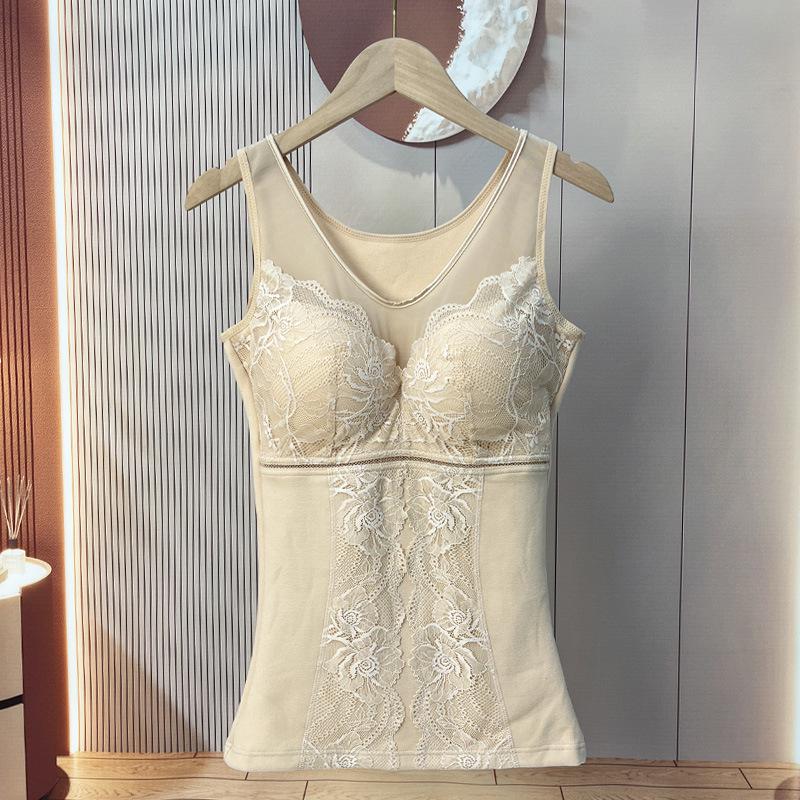 

Женская флисовая майка-корсет с утягивающим эффектом и встроенным бюстгальтером - осенне-зимний стиль XL (110-125 lbs) бежевый