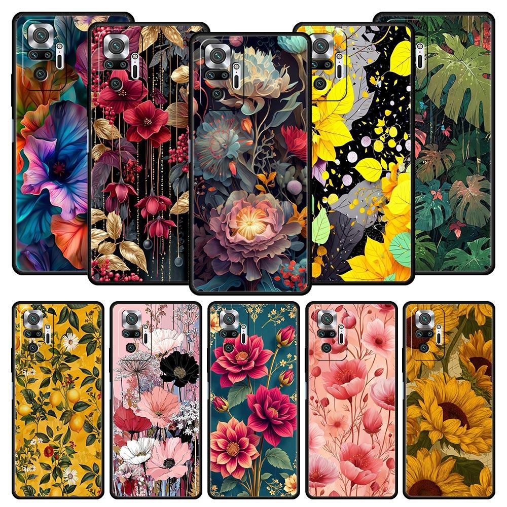 Abstract Plants Flower Phone Case Cover for Redmi 14C 10C Note 15 14 13 12 10 11 K40 Pro Plus 5G Soft TPU Shockproof Shell Funda