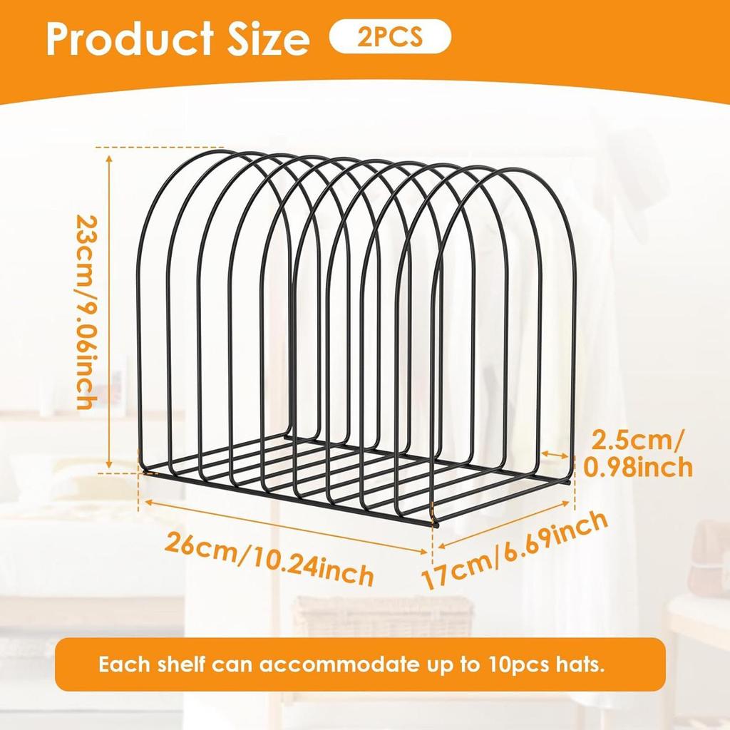 2 Pieces Hat Organizer Metal Caps Storage Holder Hat Rack Display Stand Bookshelf Storage Racks Desktop Storage Racks