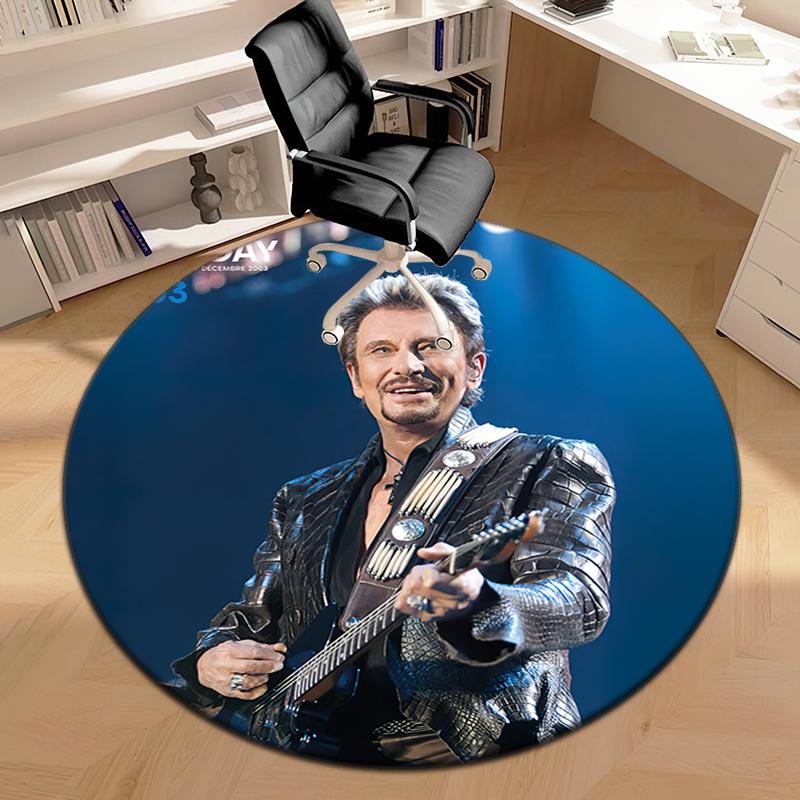 1pc Rock star Johnny Hallyday Round carpet Painted Printed circular carpet, home door mat, outdoor travel protection carpet