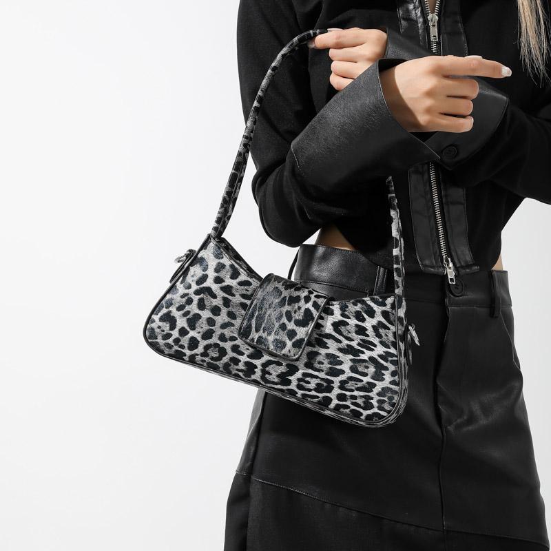 French Style Underarm Bag For Women Brown Black Leopard Handbag Clutch Bag Female Vintage PU Leather Crossbody Bags Versatile