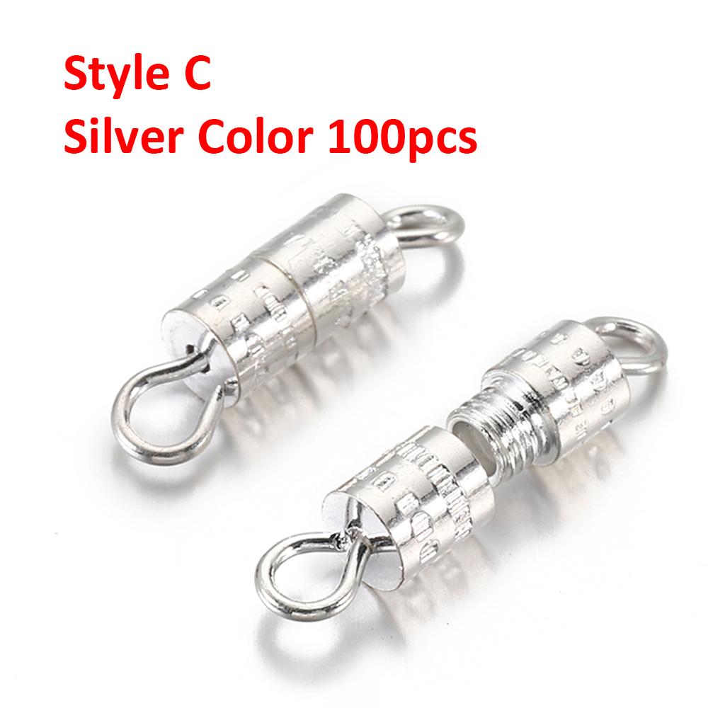 100pcs Cylinder Fasteners Buckles Closed Beading End Clasp Screw Clasps for DIY Bracelet Necklace Connectors Jewelry Making