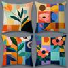 Modern Geometric Floral Throw Pillow Covers Colorful Abstract Flower Print Cushion Cases, Mid-Century Home Decor For Living Room