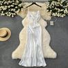 White Dress Women's Summer Dress New Arrival French Gold Style Socialite Elegant Swing Collar Sling Streamer Satin Dress