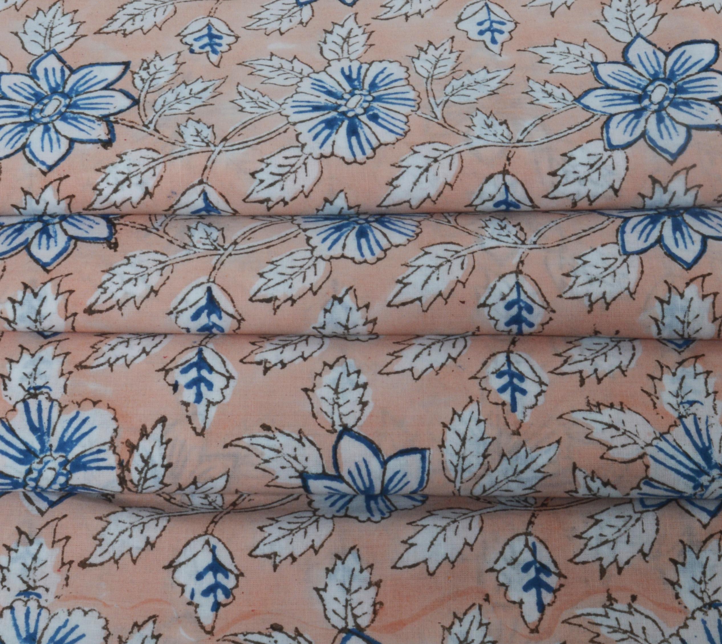 

5 ярдов индийская хлопковая ткань персикового цвета, ручная ткань с цветочным принтом, вуаль, ткань для изготовления платьев и крафта, мягкая ткань