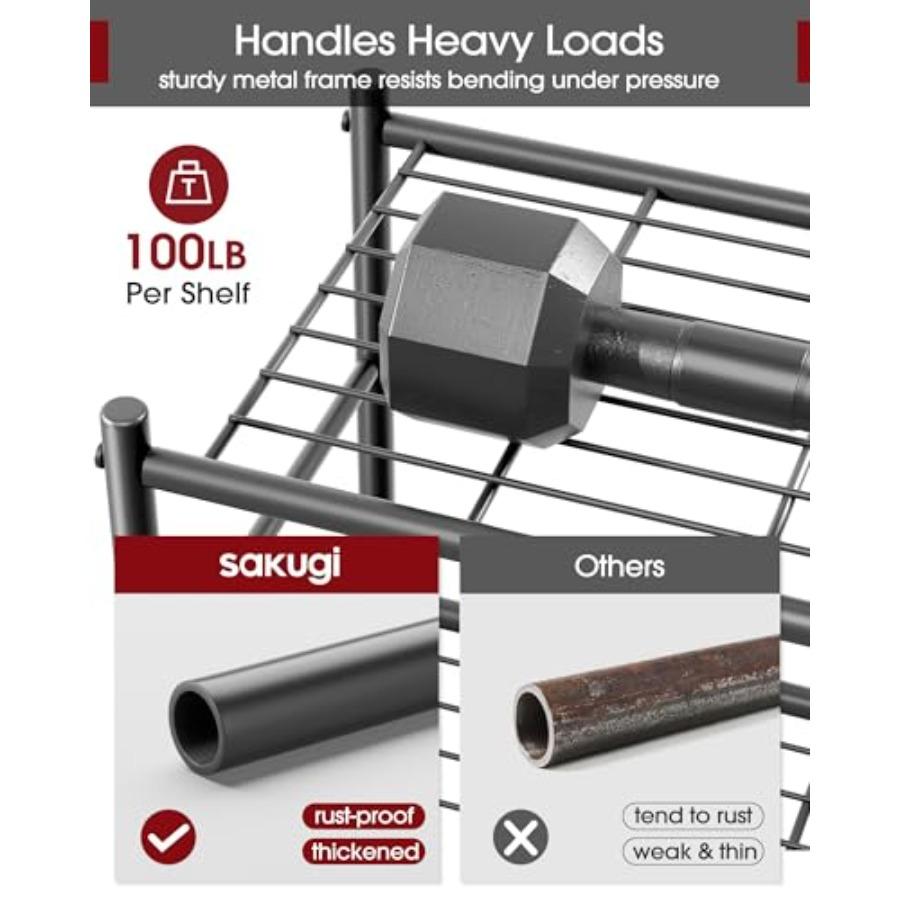 Storage Shelves - 5-Tier Large Ccity Shelf Organizer with Hooks Heavy-Duty Garage Shelving with Leveling Feet Wobble-Free Rack
