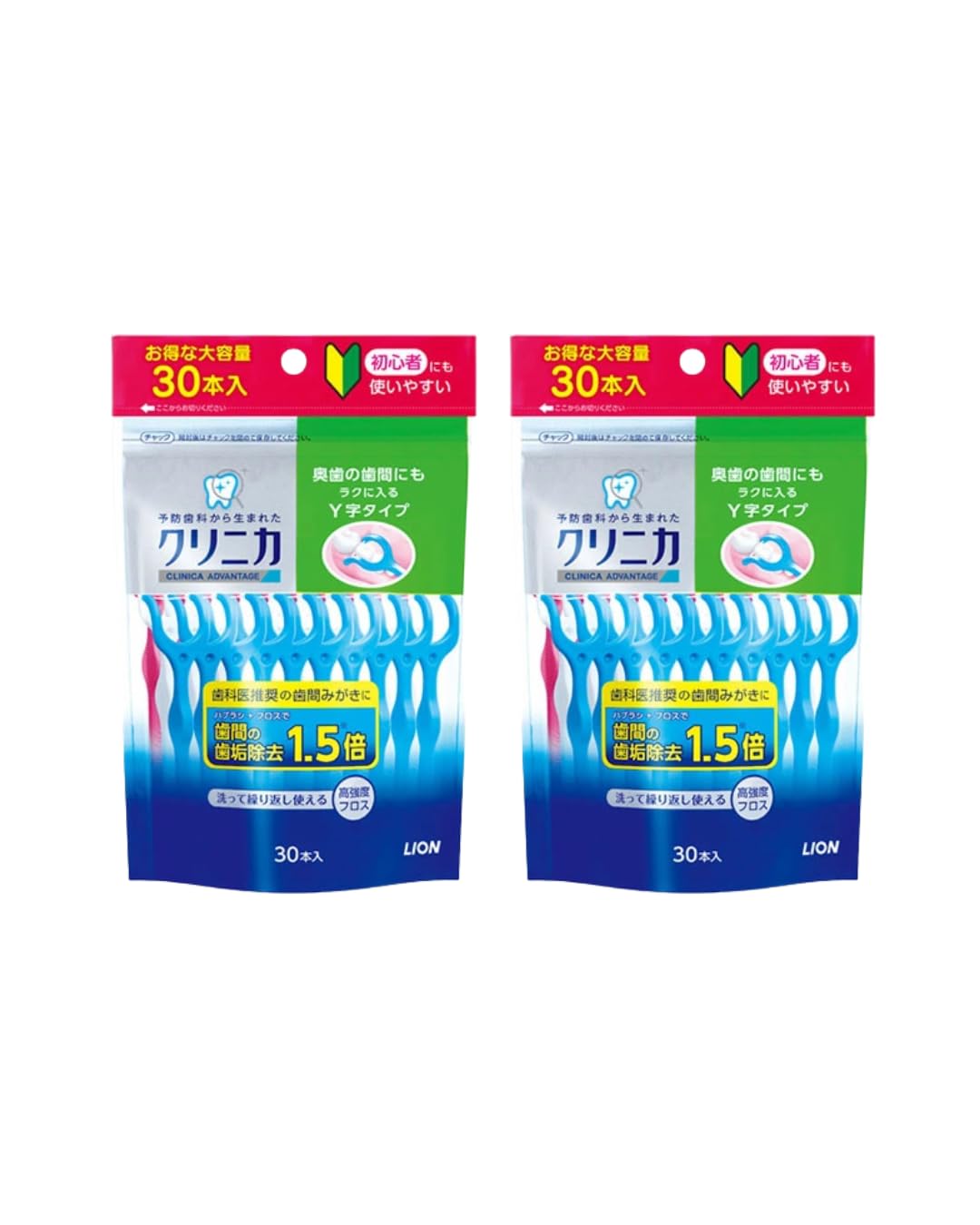 

Clinica Advantage Dental 30 pieces per pack x 2 packs pieces Floss, Y-shaped, Mint, (60 total)