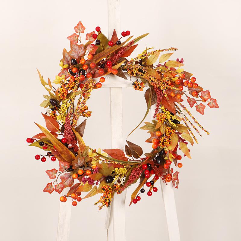 Harvest Festival Maple Leaf & Berry Wreath - Thanksgiving/Halloween Decor