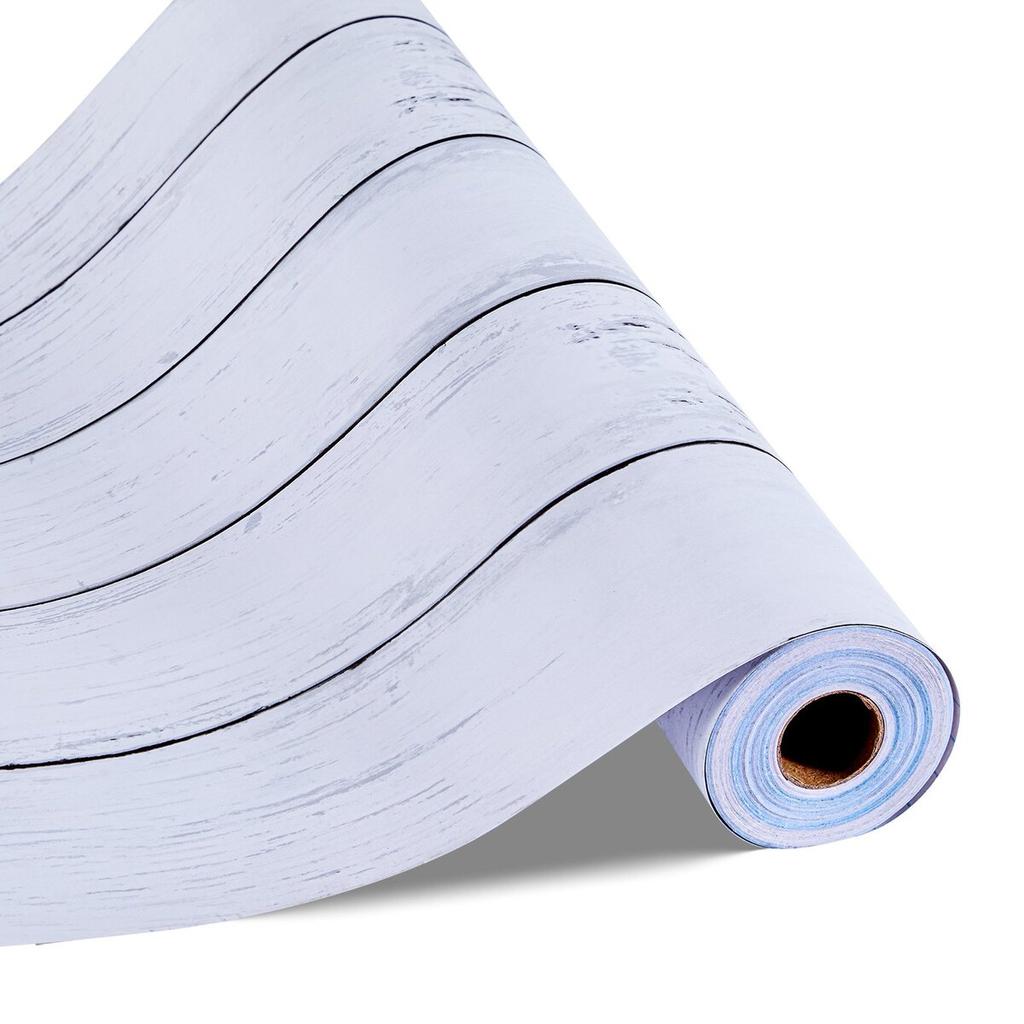 Peel and Stick Wallpaper, 45cm x 12m Contact Paper White Wood Textured Waterpoof Self Adhesive, Easy to Clean & Peel Wall Decorative Vinyl Roll for