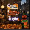 Happy Halloween Door Sign, Spooky Skull Ghost Pumpkin Bat Front Door Hanger, Rustic Wooden Wall Hanging Decor for Home Room Indoor Outdoor Party