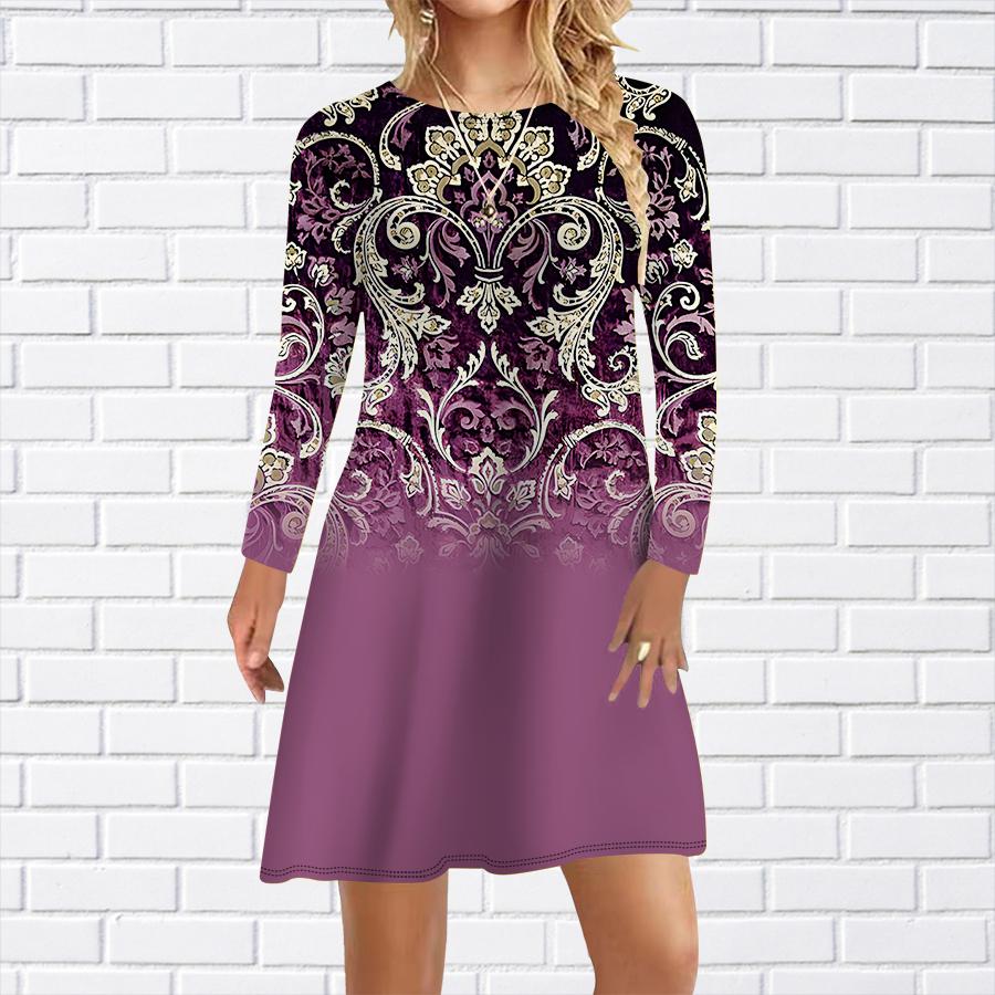 

Женское повседневное платье с градиентным ретро-цветочным принтом Платья для женщин с круглым вырезом и коротким рукавом Платье размера плюс 8XL фиолетовый