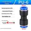 Pneumatic Air Tube Connector: PU8 Straight, PV10 Right-Angle Elbow, Quick-Insert, Butt Joint, Blue Plastic, PG6-4 Reducer.