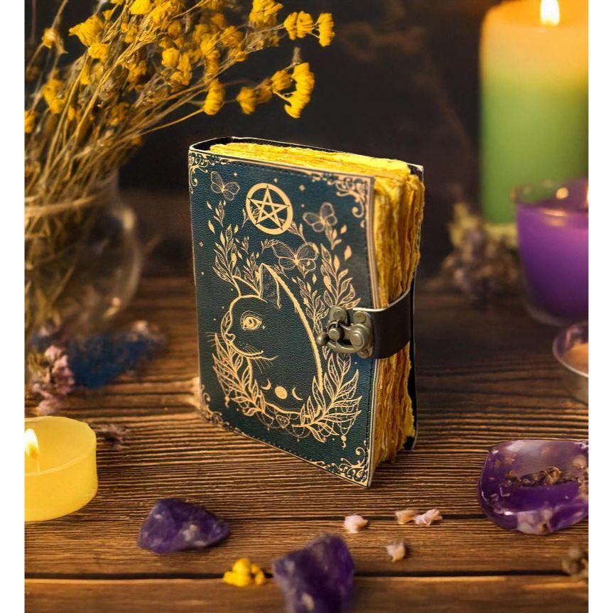 Caltic Cat Leather Printed Notebook for Women's and Man, Handmade Leather Journal Perfect Gift for Birthday, Book of Shadows, Grimoire