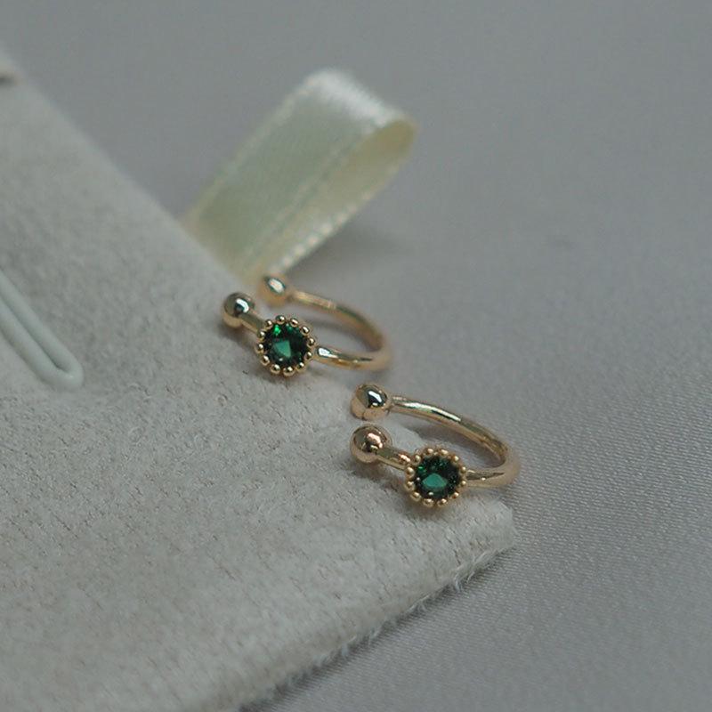 ANENJERY Green Zircon Clip On Earrings for Women Daily Small Ear Cuff Clip Without Piercing Jewelry