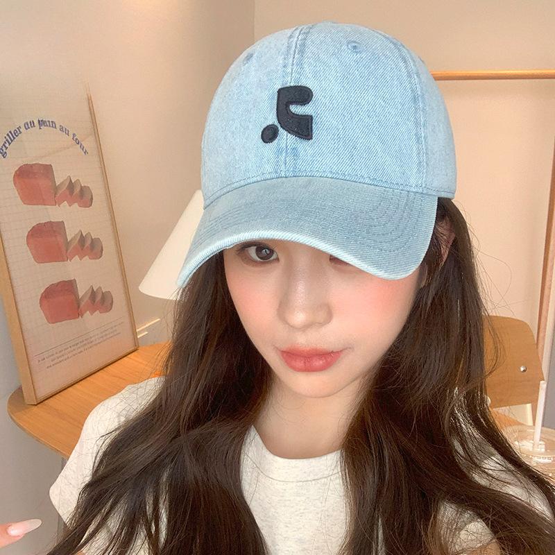 American Retro Washing Denim Baseball Hat Women Korean Style Face Showing Little Couple Street Embroidered Baseball Hat Men Casual