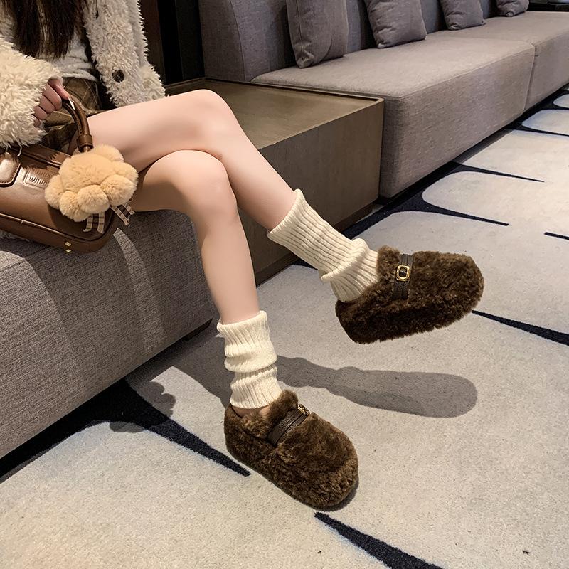 Thick bottom heightening velvet warm bag head cotton drag women s winter new versatile fashion casual lazy hair slippers 40 коричневый
