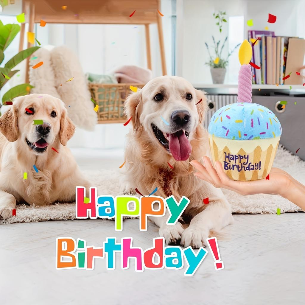 8Inch Dog Birthday Cake Plush Toy with Squeaker Blue Pink Cupcake Design Perfect Gift for MediumLargeSmall Dogs Puppies Durable Chew Toy