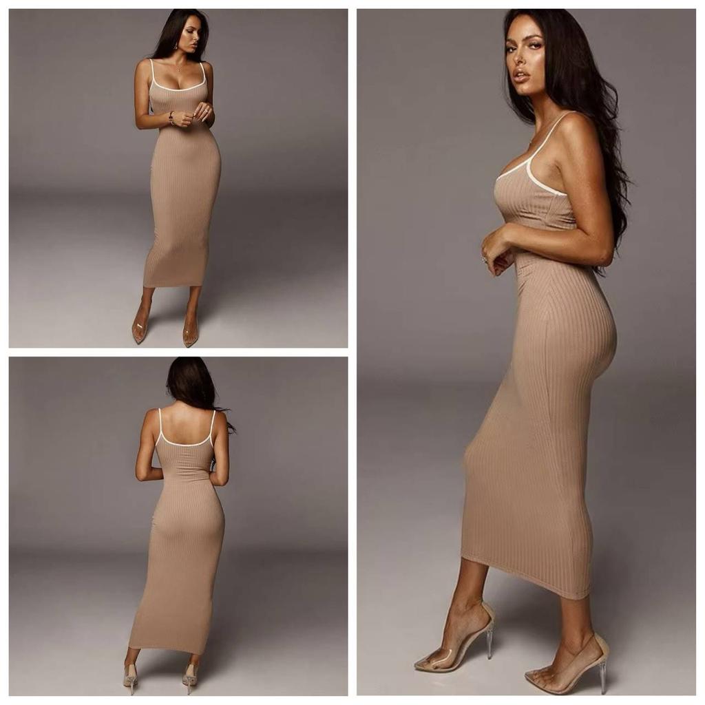 Sexy Skinny Slim Knit Long Dress Spaghetti Strap  Backless Sleeveless Maxi Women Partywear Clubwear Lady Bodycon Elegant Pullover Camisole