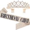 Cross-border Crown Headpiece & Etiquette Sash Set for Birthday & Party Photo Props