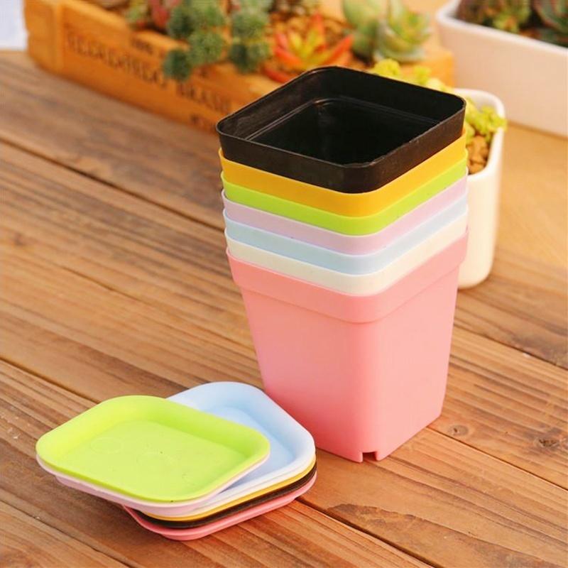 Home Office Garden Decor Nursery Pot Small Pots 5PCS/7PCS  Plastic Square Flower Planter Pots Tray