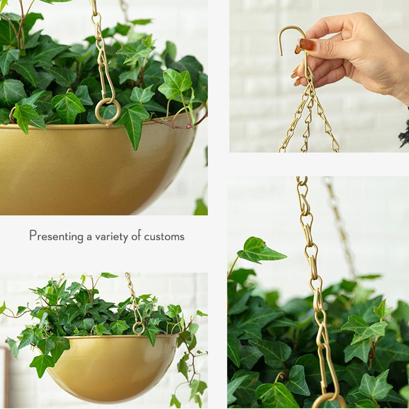 Metal Hanging Plant Flower Pot Nordic Chain Hanging Planter Basket Flower Vase for Home Garden Balcony Decoration