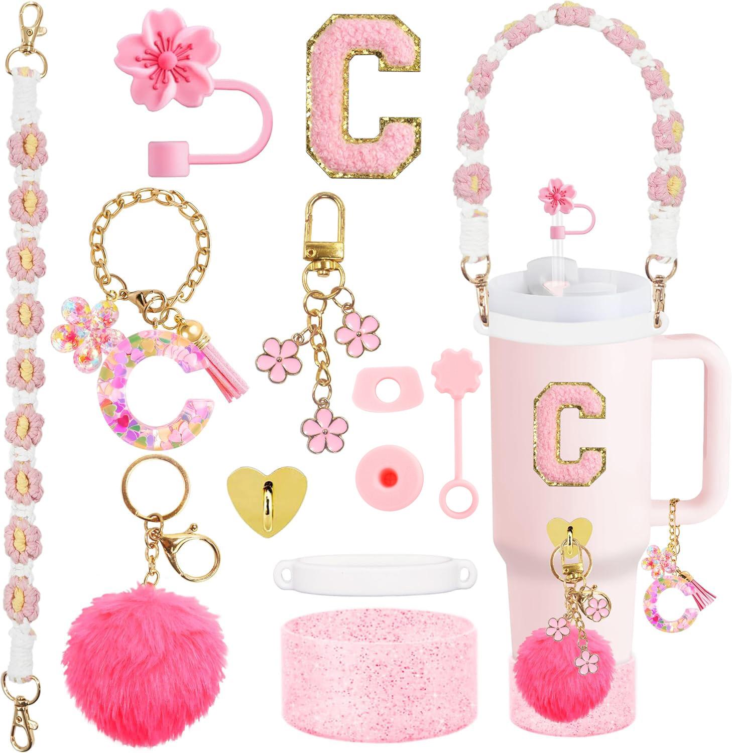 

12PCS Cup Accessories for Stanley Cup,Straw Cover Cap 30oz 40oz Water Bottle Handle Strap,Boot,Chains,Personalized Sticker