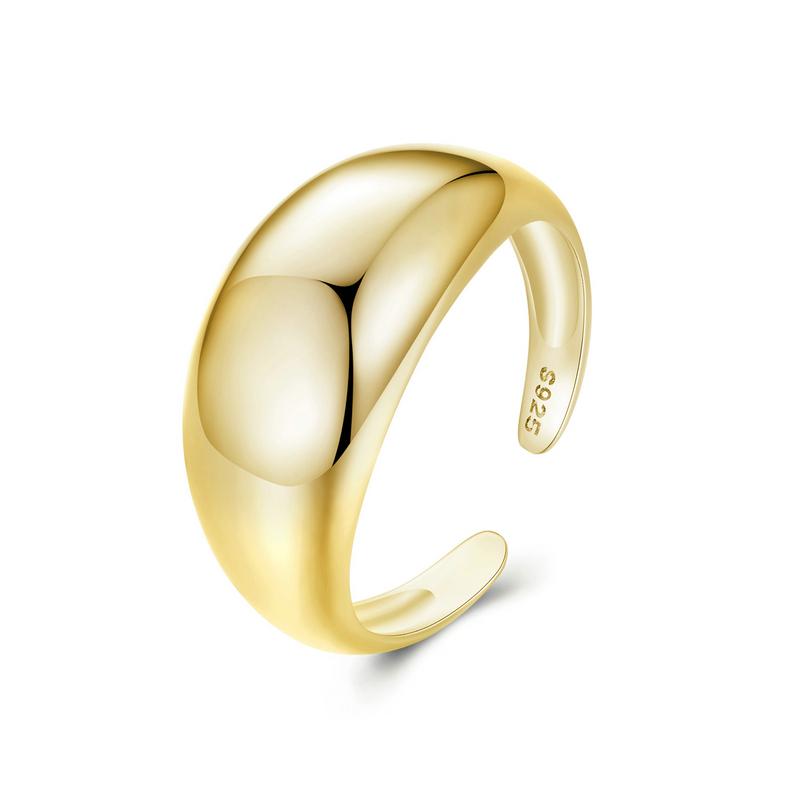 BAMOER 925 Silver Chunky Rings for Women Adjustable Bold Thick Statement Rings for Women Minimalist Rings