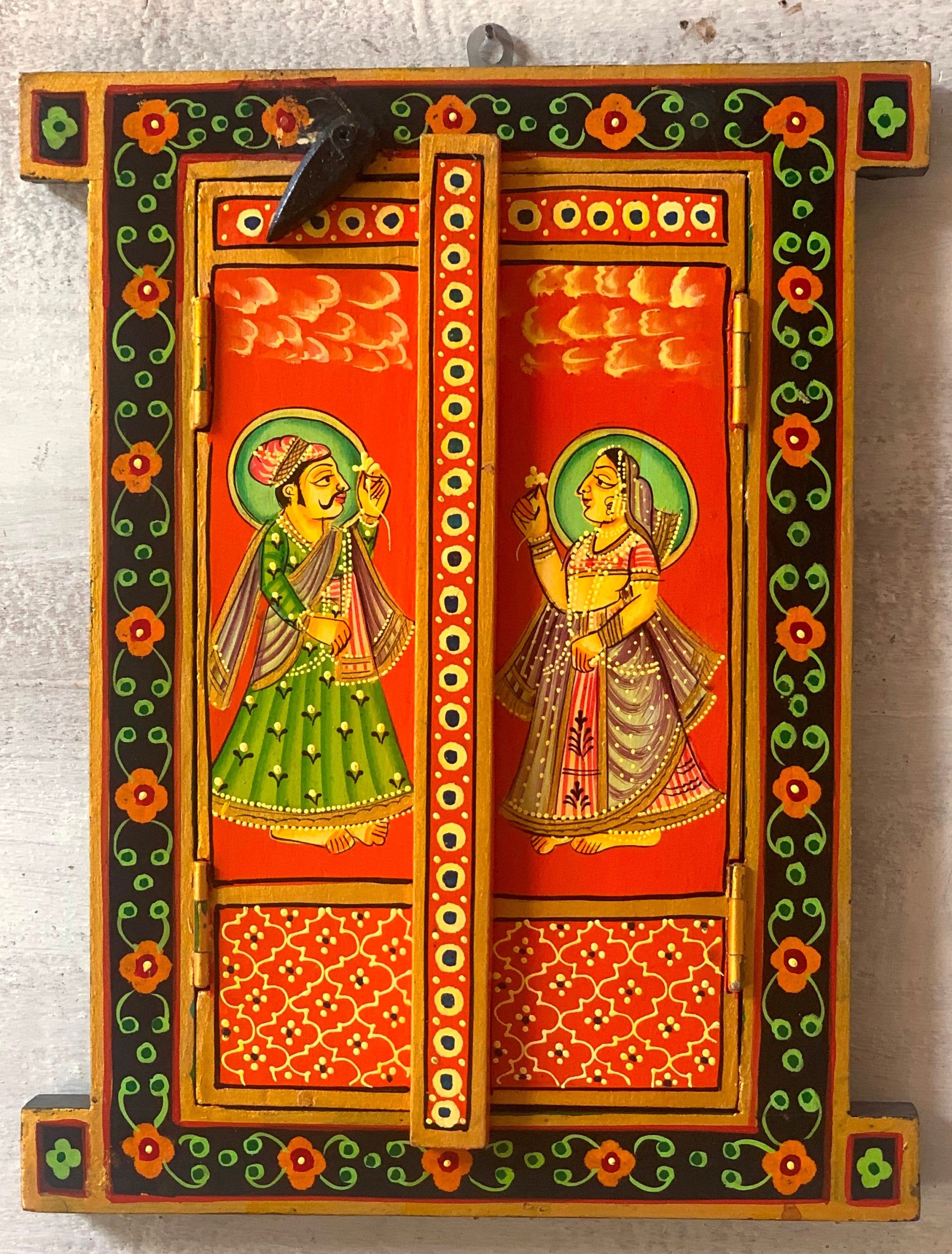 

Hand Painted Raja Rani Jharokha: Traditional Indian Wooden Window Decor 16” X 8” X 24” (l x w x h) разноцветный