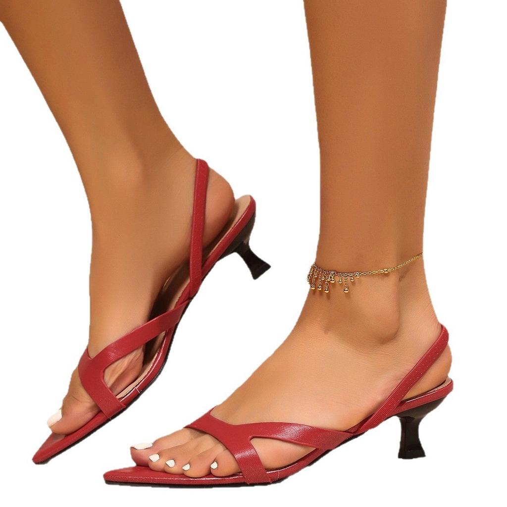 Foreign trade design thin strap sandals 2025 new sexy pointed one-word set of feet middle heel thin heel sandals women