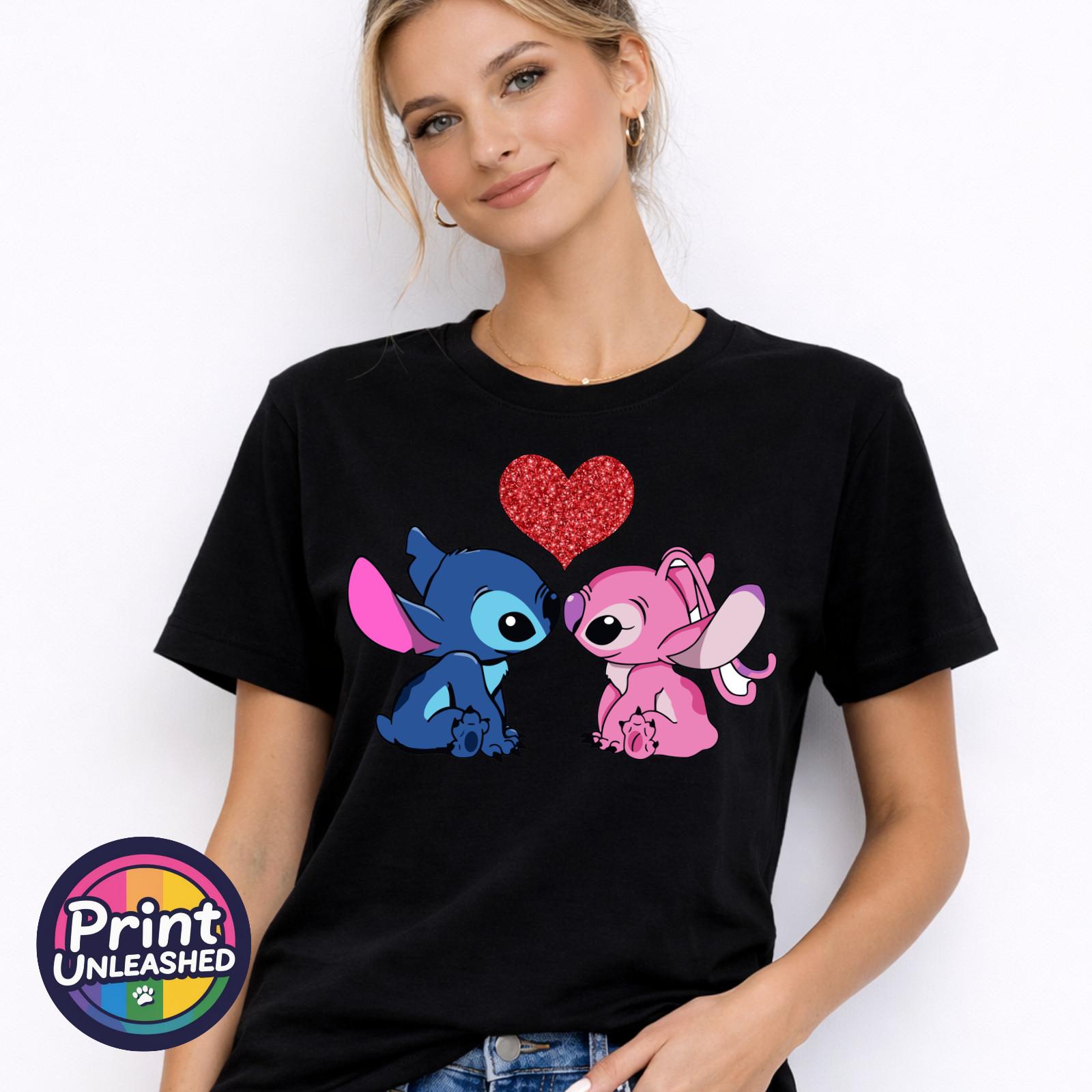 Cute Stitch Angel T-Shirt Love Heart Tee Gildan 100% Cotton Cute Romantic Gift M